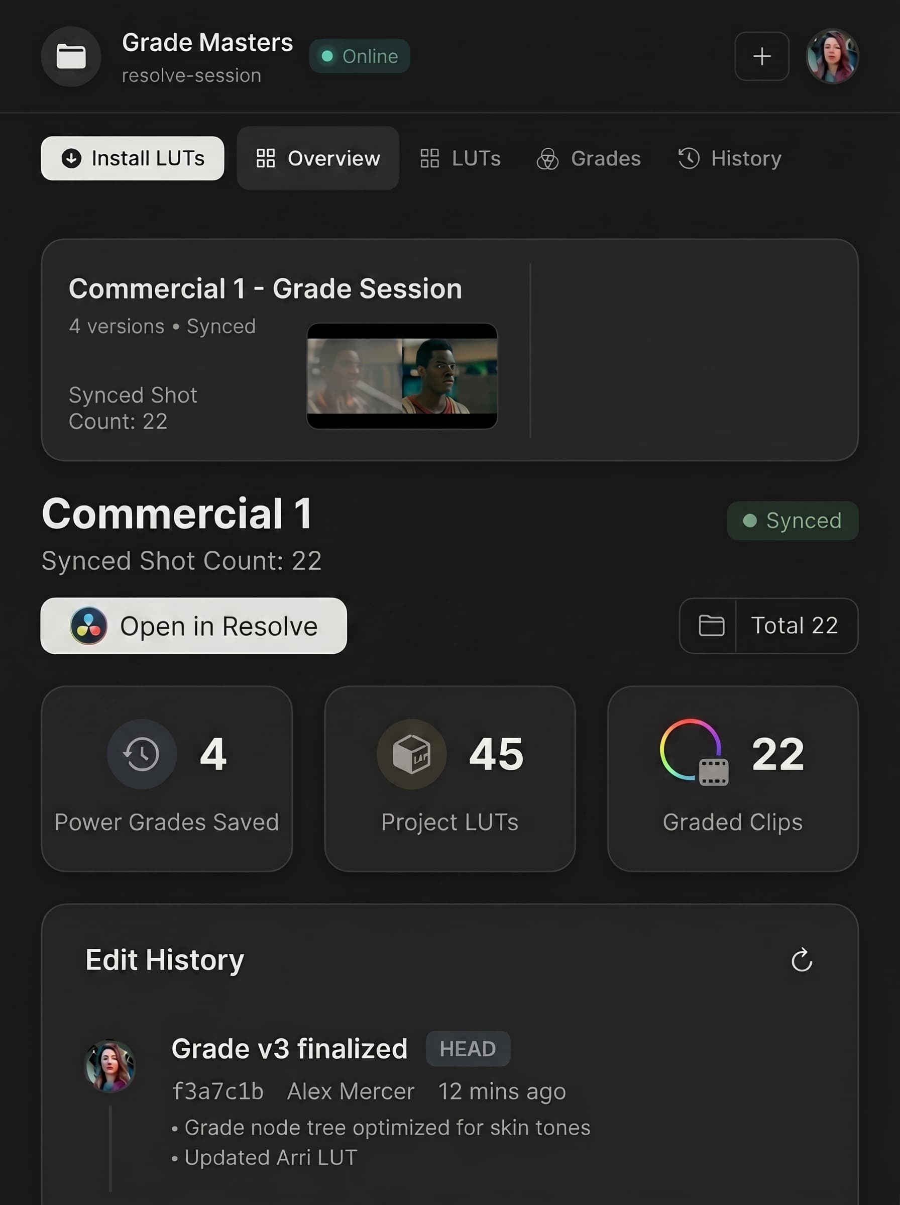 DaVinci Resolve handoff with scene and shot metadata