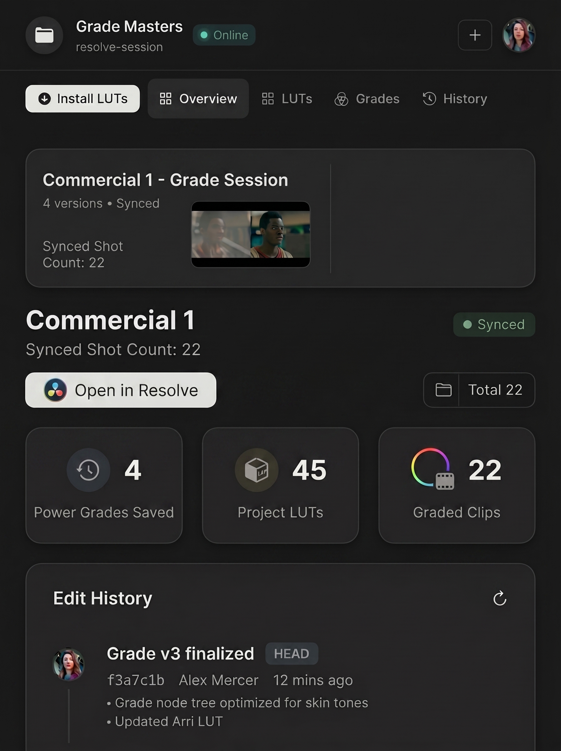 DaVinci Resolve handoff with scene and shot metadata
